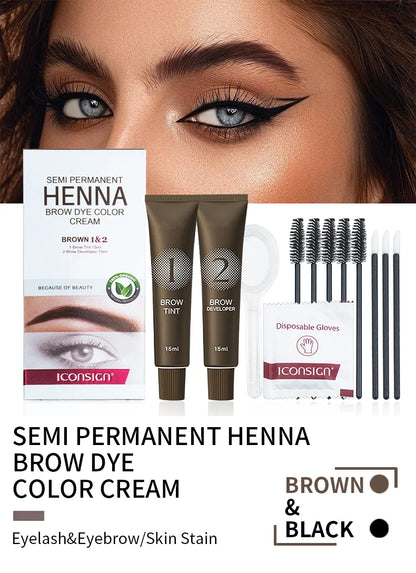 Henna Eyelash Brow Dye Tint Professional Lash Eyebrow Dye 15-Minute Fast Drying Cream Brow Semi Permanent Eyebrows Makeup Black