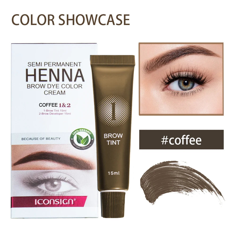 Henna Eyelash Brow Dye Tint Professional Lash Eyebrow Dye 15-Minute Fast Drying Cream Brow Semi Permanent Eyebrows Makeup Black