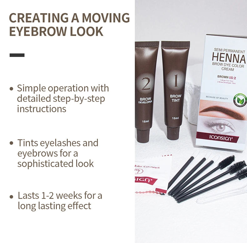 Henna Eyelash Brow Dye Tint Professional Lash Eyebrow Dye 15-Minute Fast Drying Cream Brow Semi Permanent Eyebrows Makeup Black