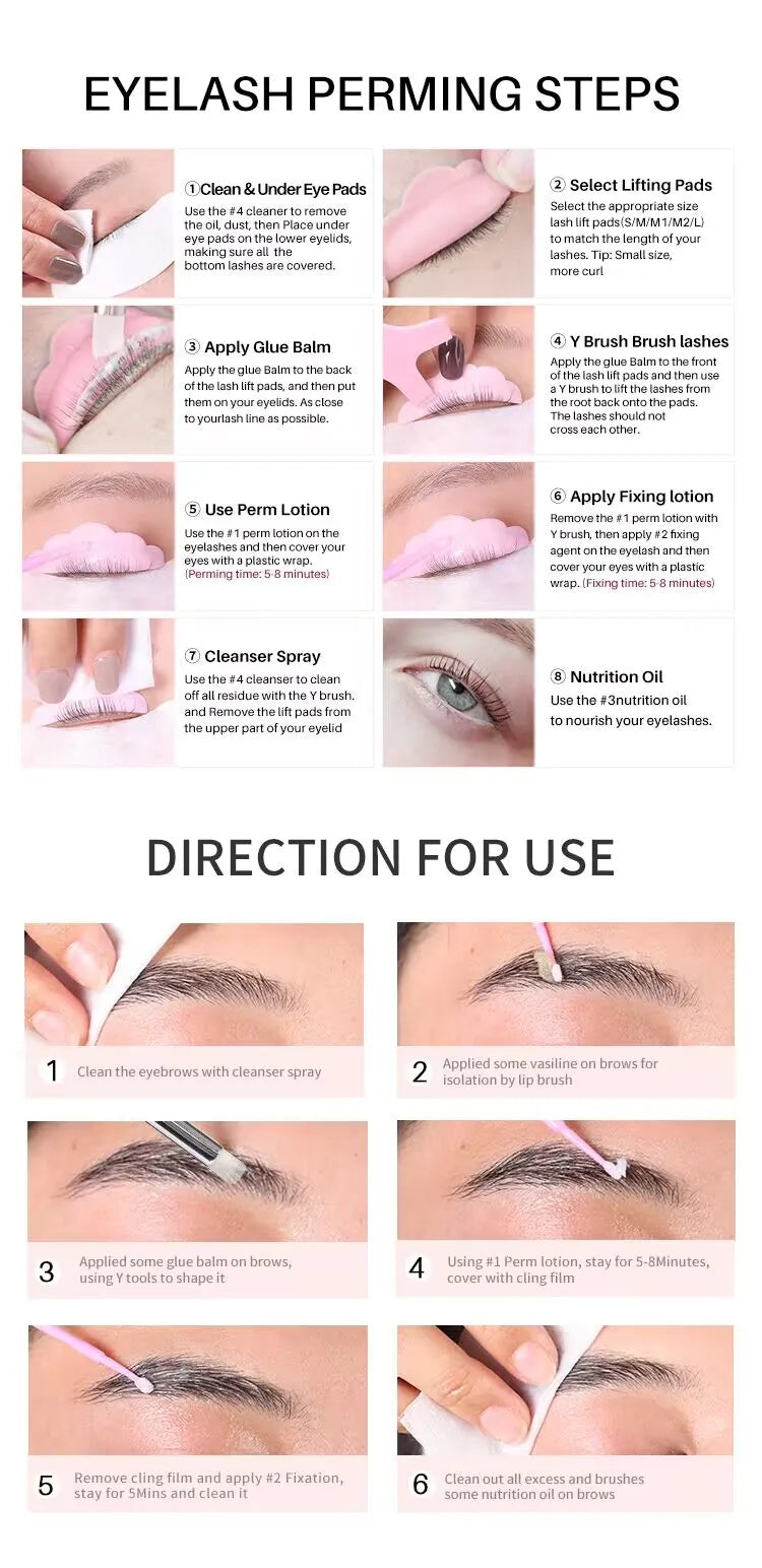 Kit professionnel 2 en 1 pour rehussement les cils et les sourcils, permanente rapide, tenue 6 à 8 semaines, mascara, rehussement de cils, lash lift, outil de maquillage