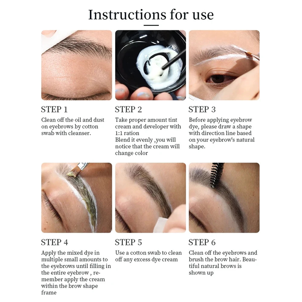 Henna Eyelash Brow Dye Tint Professional Lash Eyebrow Dye 15-Minute Fast Drying Cream Brow Semi Permanent Eyebrows Makeup Black