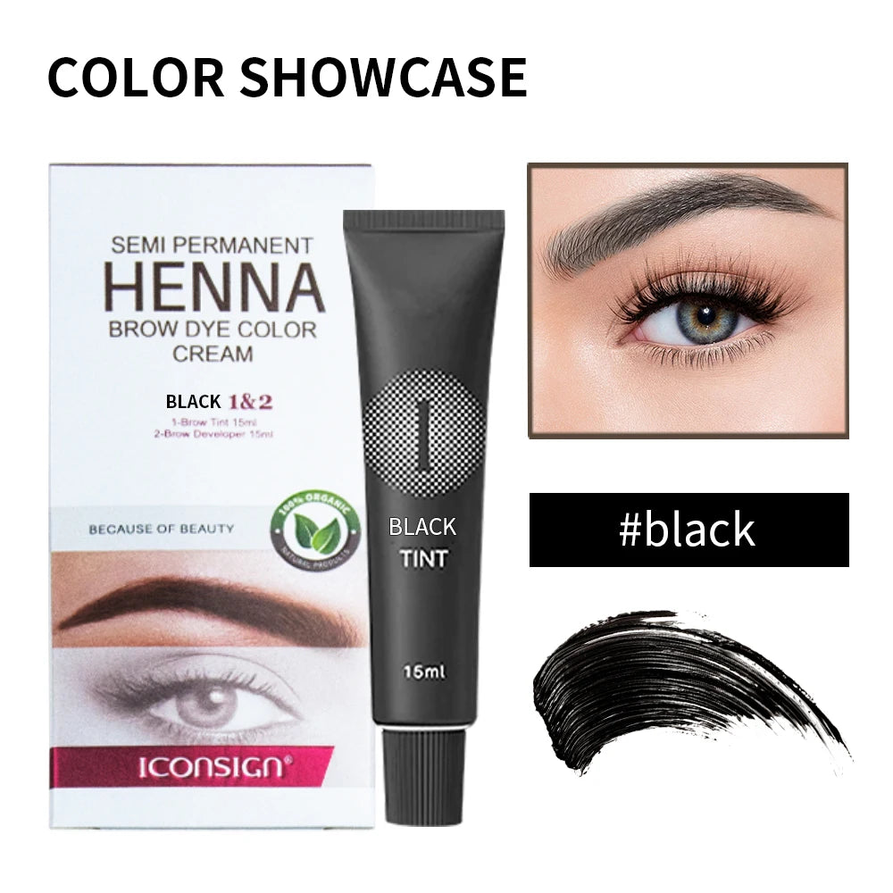 Henna Eyelash Brow Dye Tint Professional Lash Eyebrow Dye 15-Minute Fast Drying Cream Brow Semi Permanent Eyebrows Makeup Black