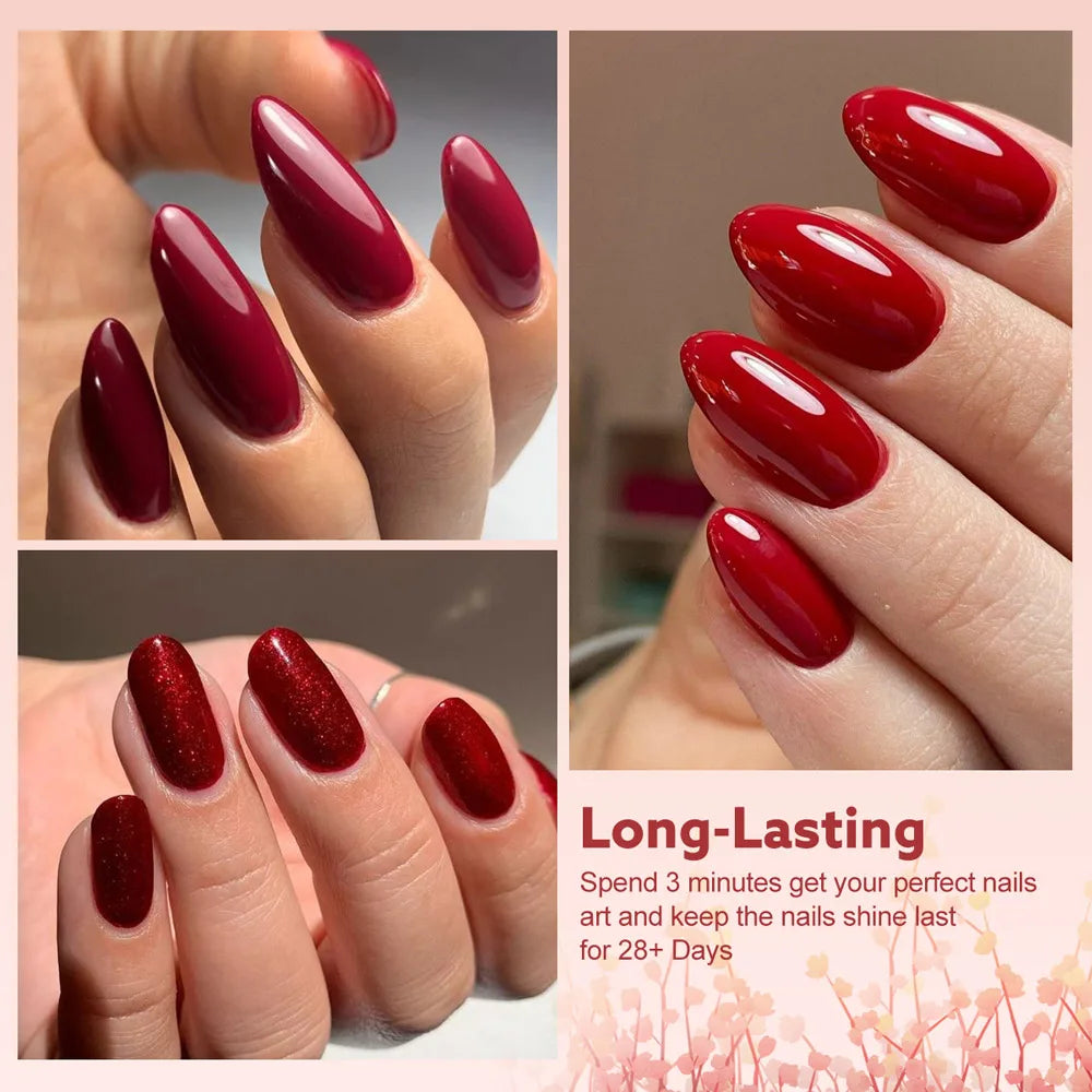 CANNI Hema Free Nail Glue Christmas Decoration Sticker Glue Semi Permanent Soak Off LED UV Nail Gel Polish Red Color Collection