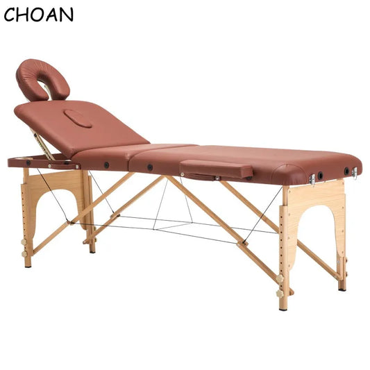 Salon Furniture Leather Wooden Tattoo Spa Beauty Massage Bed Table With Patio Facial U Shaped Headrest Foldable Adjustable