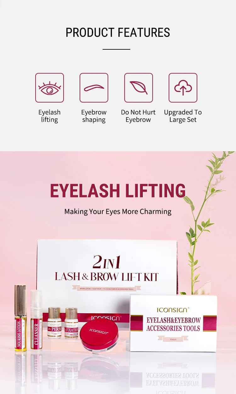 Kit professionnel 2 en 1 pour rehussement les cils et les sourcils, permanente rapide, tenue 6 à 8 semaines, mascara, rehussement de cils, lash lift, outil de maquillage