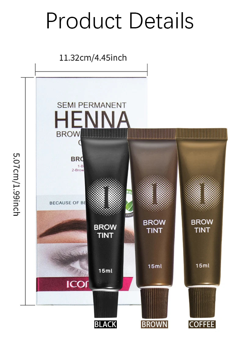 Henna Eyelash Brow Dye Tint Professional Lash Eyebrow Dye 15-Minute Fast Drying Cream Brow Semi Permanent Eyebrows Makeup Black