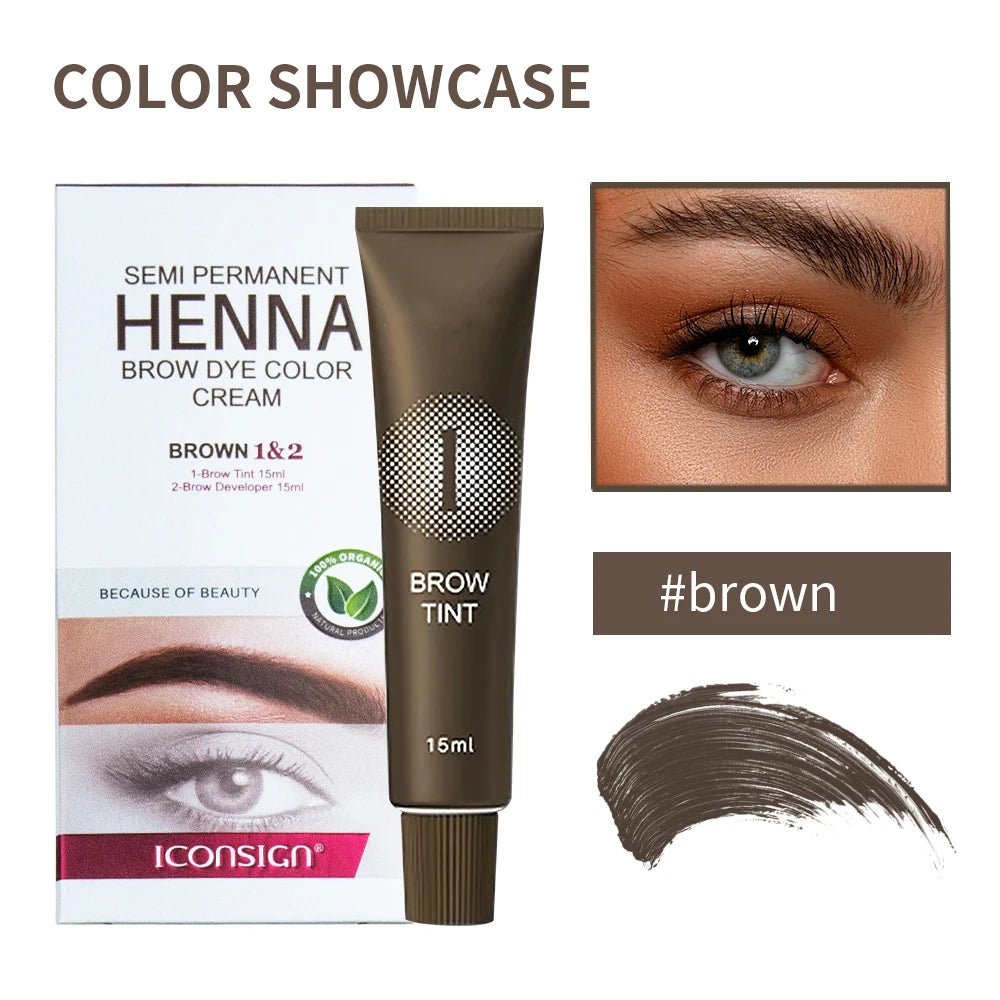 Henna Eyelash Brow Dye Tint Professional Lash Eyebrow Dye 15-Minute Fast Drying Cream Brow Semi Permanent Eyebrows Makeup Black