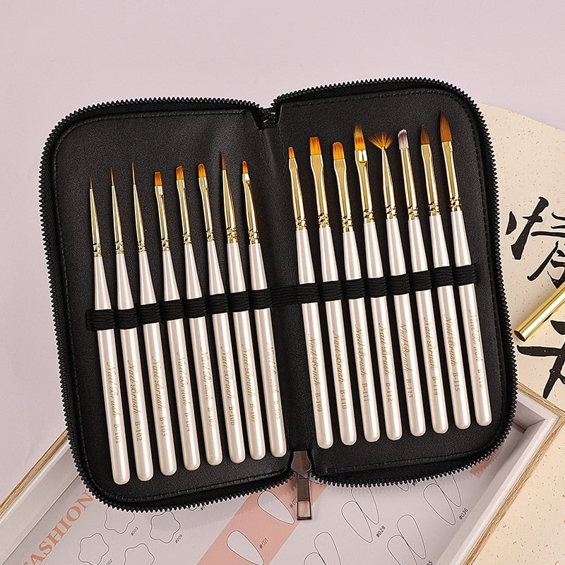 16 pièces manucure pinceau ensemble différent sculpture dessin ligne stylo pinceaux UV Gel sculpture stylo brosse liquide poudre bricolage ongles brosse kit