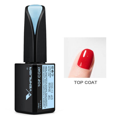 VENALISA 15ml Gel Nail Polish Base, Top Coat No Wipe Gel  Polish High Gloss Long Lasting LED