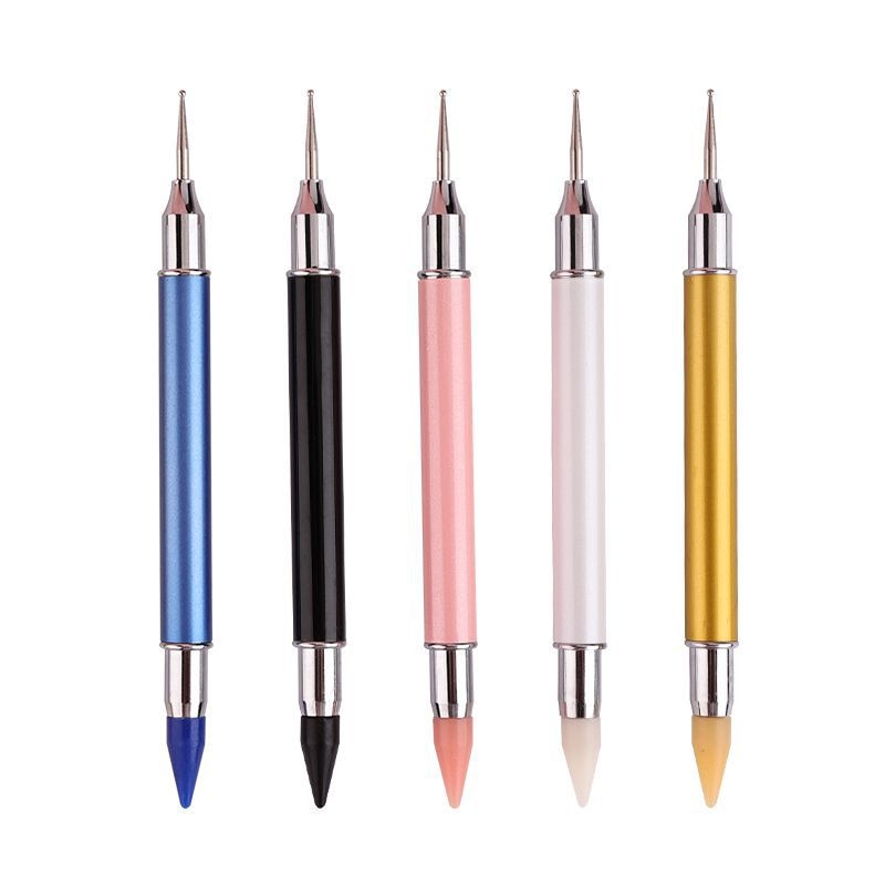 Dual-ended Nail Art Dotting Pen Set With 2 Replaced Heads Rhinestone Beads Studs Picker Wax Pencil Brush Nails Art Tools