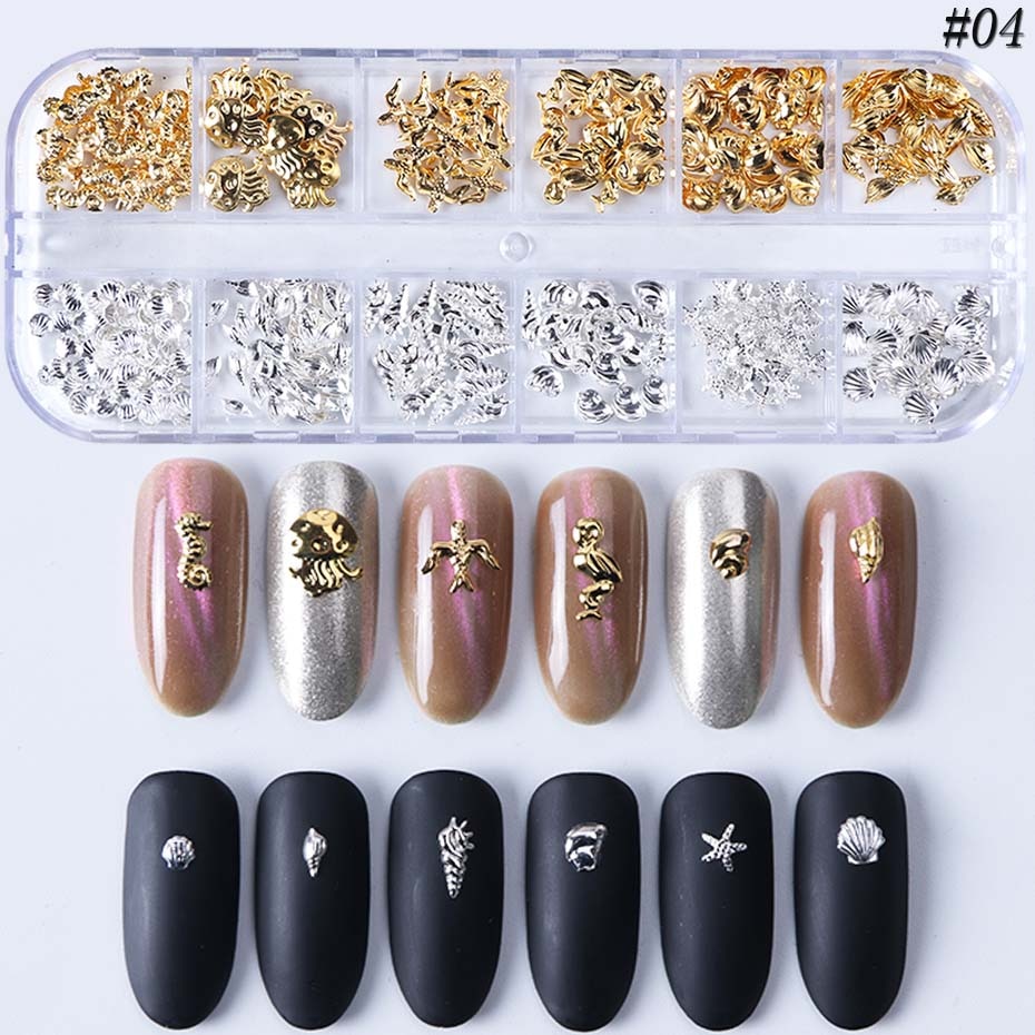 12 Grids 3D Metal Rivet Nail Art Decoration Rose Gold Silver Hollow Frame Oval Bead Jewelry Shell Studs Manicure Accessory LY772