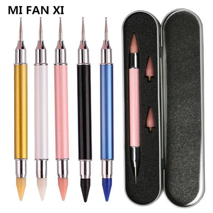 Dual-ended Nail Art Dotting Pen Set With 2 Replaced Heads Rhinestone Beads Studs Picker Wax Pencil Brush Nails Art Tools