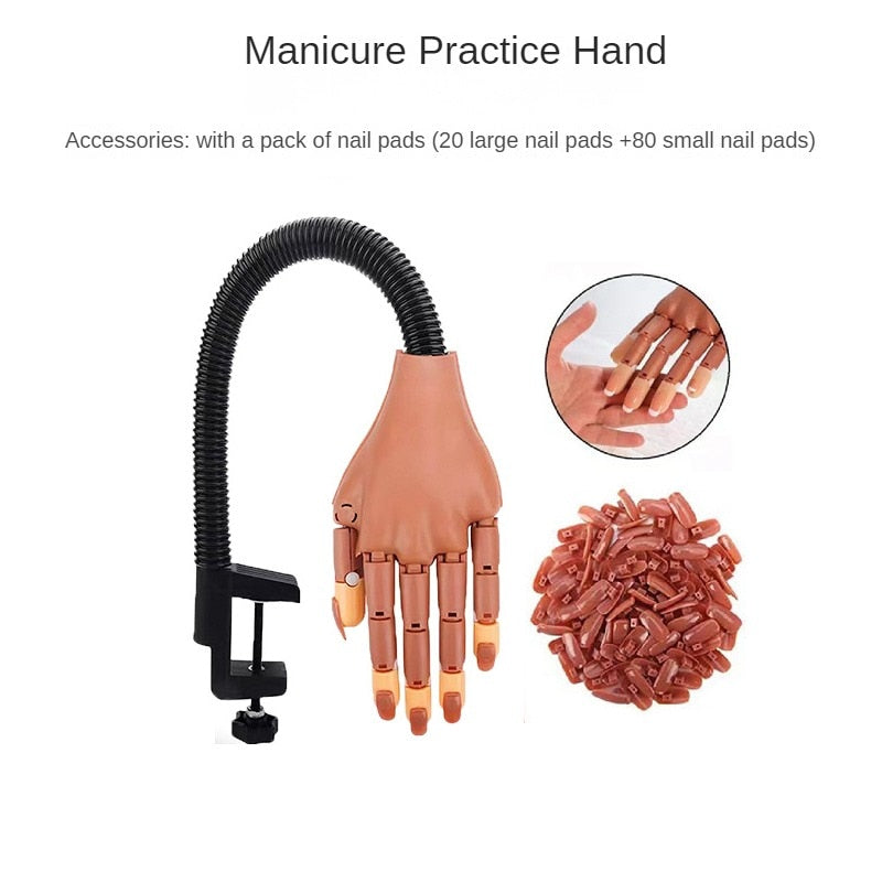 Main de pratique pour les ongles en acrylique Mains de pratique des ongles flexibles Formation Main de mannequin à ongles mobile avec 100 pointes d'ongles PCS